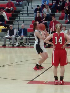 Senior Rachel Glenny setting up to hit a clutch 4th quarter free throw in the Lady Bison win over Bellefonte (Photo by Jay Siegel)