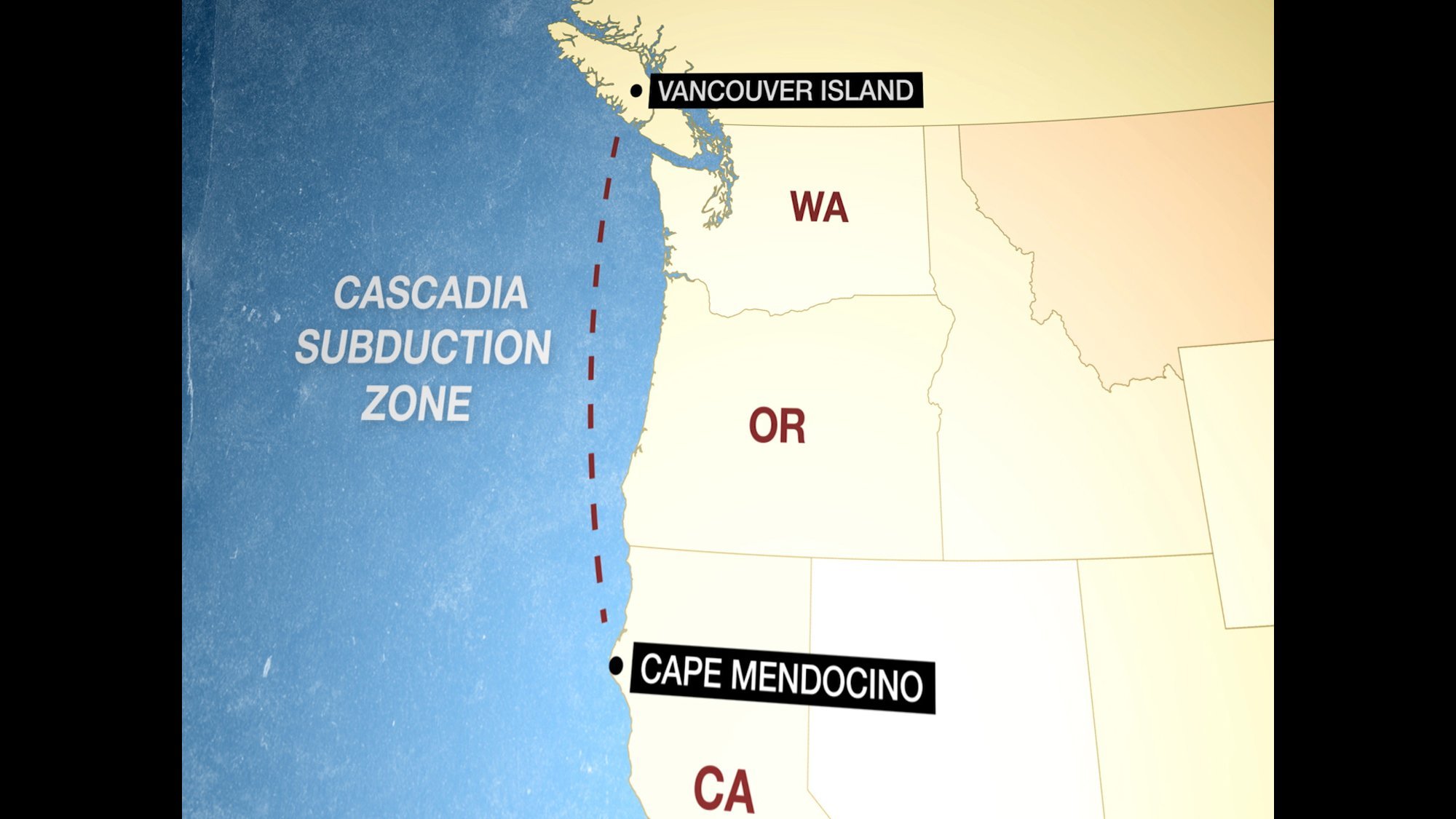 The fault line called the Cascadia subduction zone lies in coastal waters spanning 700 miles.