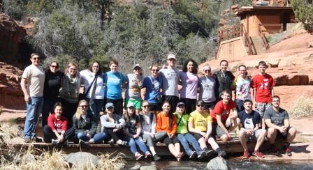 The Penn State DuBois Alternative Spring Break Team for 2016 at Slide Rock State Park near Sedona, Arizona. 
In front, left to right: Julianne Inzana, Emily Gerew, Alaina Shaffer, Courtney Patterson, Sarah Snyder, Juliana Vokes, Linsey Mizic, Aaron Angstadt, Josh Sanko, Zach Wood, and Ryan Lingle. 
In back, left to right: Staff Group Leader Steve Harmic, Staff Group Leader and ASB Organizer Marly Doty, Amber Siverling, Amanda Butler, Kristy Hanes, Sadie Viglione, Emi Brown, Jacob Skubisz, Tamera Anthony, Alaina Stiles, Lauren Johnson, Colleen Mulhollan, and Justin Heasley.
(Provided photo)