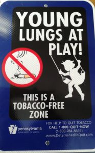 Some new signage will soon be appearing in Clearfield Borough Parks. The Young Lungs At Play program is a state-wide initiative designed to prevent exposure of children to second-hand smoke and waste from smokeless tobacco. Photo by Kimberly Finnigan)