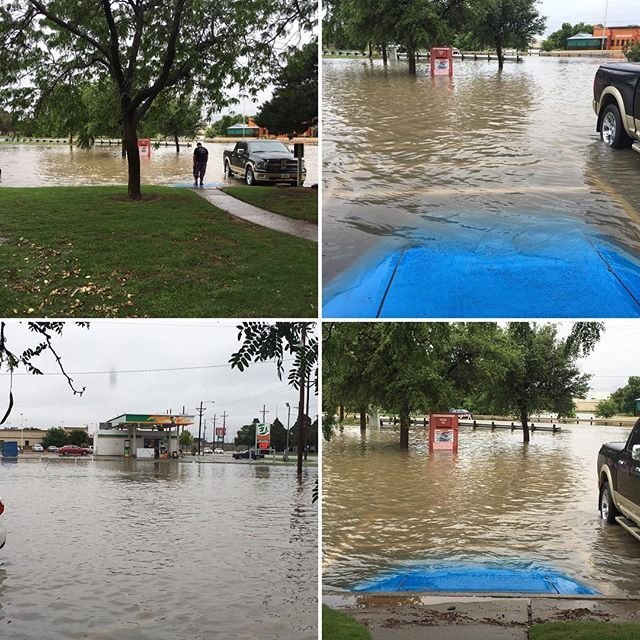 Rising flood waters in Lubbock, Texas, wrecked havoc for Valerie Reyes. She posted this collage of four photos that show the parking lot of her apartments. The water even flooded her apartment, but she said it was a small amount.