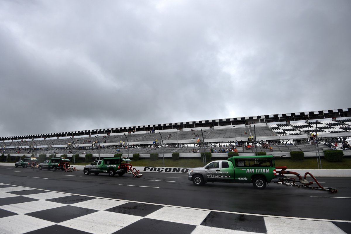 The only on-track action Sunday at Pocono was the track drying efforts.