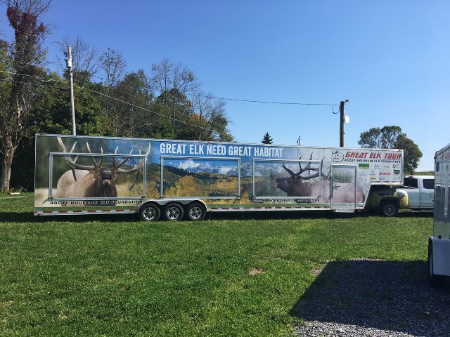 The Rocky Mountain Elk Foundation’s Great Elk Tour has come to the Winslow Hill Viewing Area, near Benezette in Elk County, and will be on display through Oct. 2. The tour includes a mount made from one of the largest bull elk on record in Pennsylvania, which was killed illegally by poachers in 2014. (Provided photo)