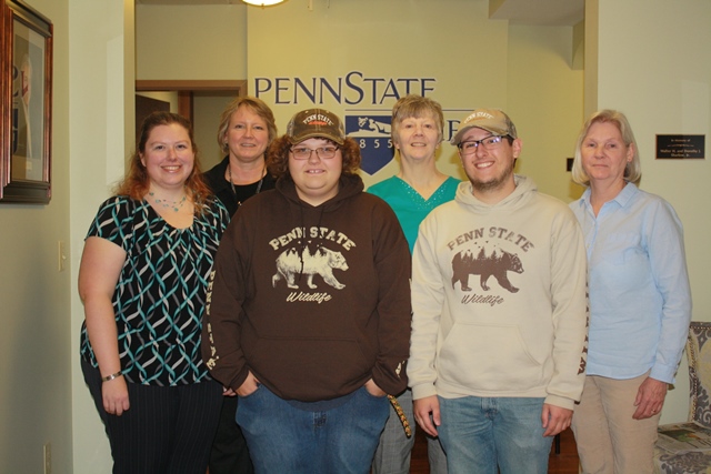 This year's recipients of the PWHU Scholarship pictured in front, left to right, Chelby Sherwood and Alec Baker. In back, left to right, are Penn State DuBois Financial Aid Coordinator Stefanie Penvose and Director of Development Jean Wolf, with PWHU representatives Beth Giese and Marcia Newell. (Provided photo)