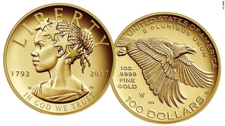 A new commemorative coin from the U.S. Mint and Treasury features a fresh depiction of Lady Liberty. With a crown of stars in her hair and a toga-like dress, she's as patriotic as ever. She's also, for the first time on an officially minted coin, portrayed as a black woman.
