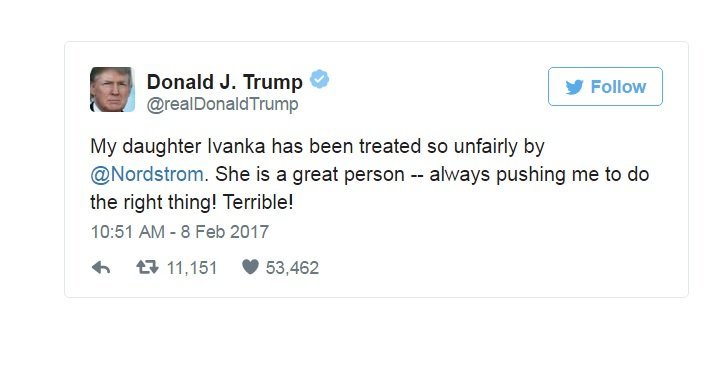 President Trump tweeted Wednesday that Nordstrom's treated his daughter Ivanka "so unfairly" when it discontinued her fashion line.