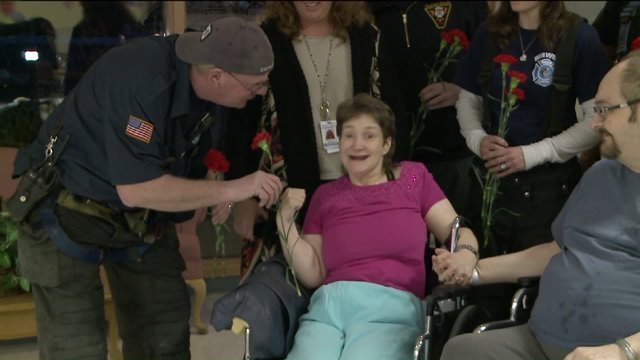 **EMBARGO: Scranton - Wilkes-Barre, PA**

Members of the Reliance Fire Company visited the Berwick Retirement Village and passed out dozens of red carnations to nurses and residents.