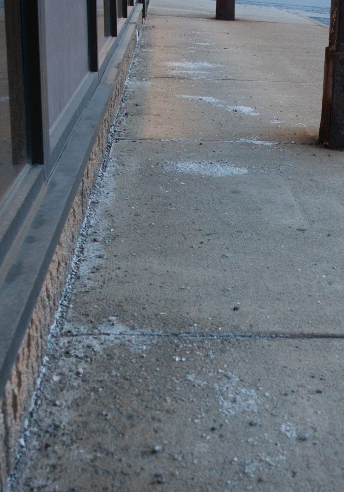 Councilwoman Diane Bernardo also brought council’s attention to the deterioration at the DuBois Public Library. Shown is the cement that washed out after rain at the library.  (Photo by Steven McDole)