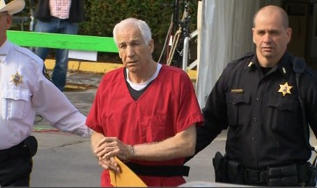 Jerry Sandusky departs court after sentencing on Tuesday, October 9, 2012. He received a 30 to 60 years sentence.