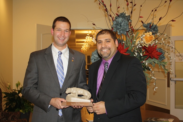 State Rep. Matt Gabler, left, was presented with the Distinguished Ambassador Award by the Penn State DuBois Alumni Society in October of 2015. He is pictured here with award presenter Nick Suplizio. Gabler speaks at Penn State DuBois commencement ceremonies on May 5.  (Provided photo)