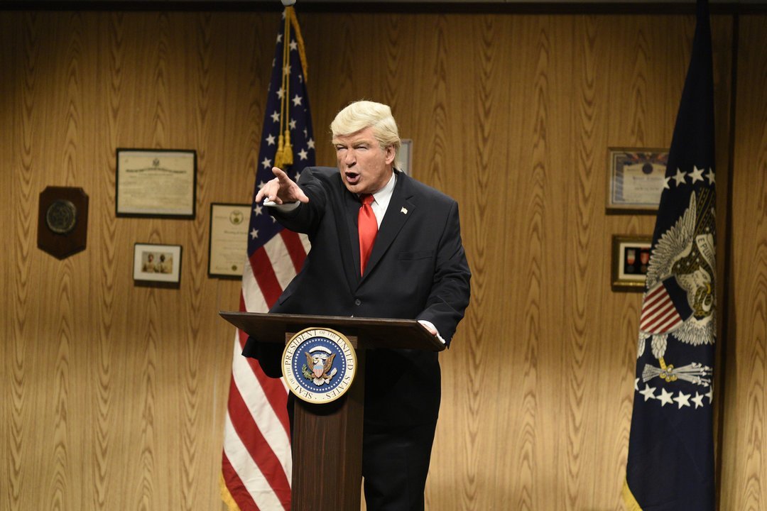 "Saturday Night Live" returned after weeks away and opened with Alec Baldwin's President Donald Trump taking time to visit his supporters.
