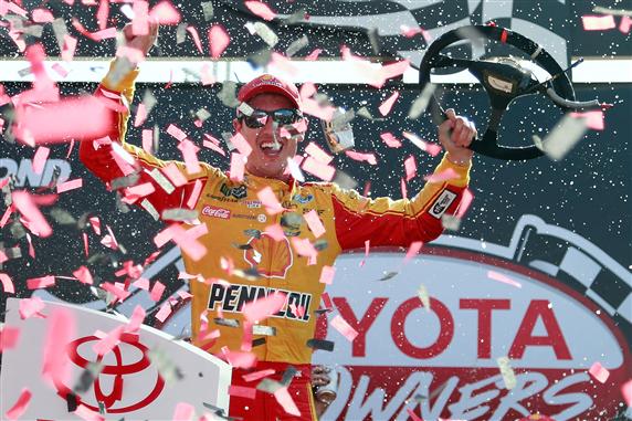 After starting at the back due to a transmission change, Joey Logano worked to the front, eventually winning Sunday's race at Richmond.