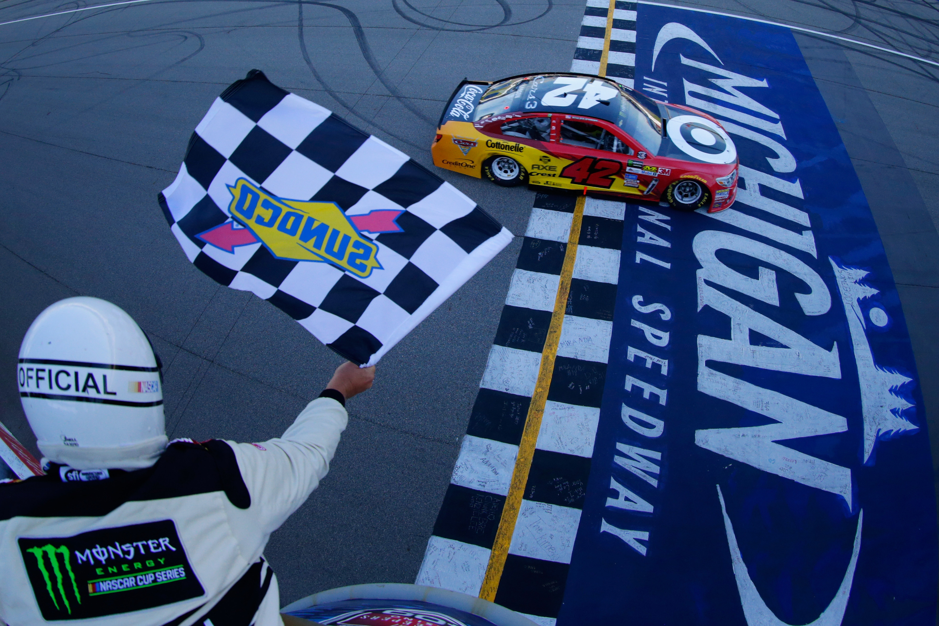 Lightning McQueen, or in this case Kyle Larson, gets the win at Michigan.