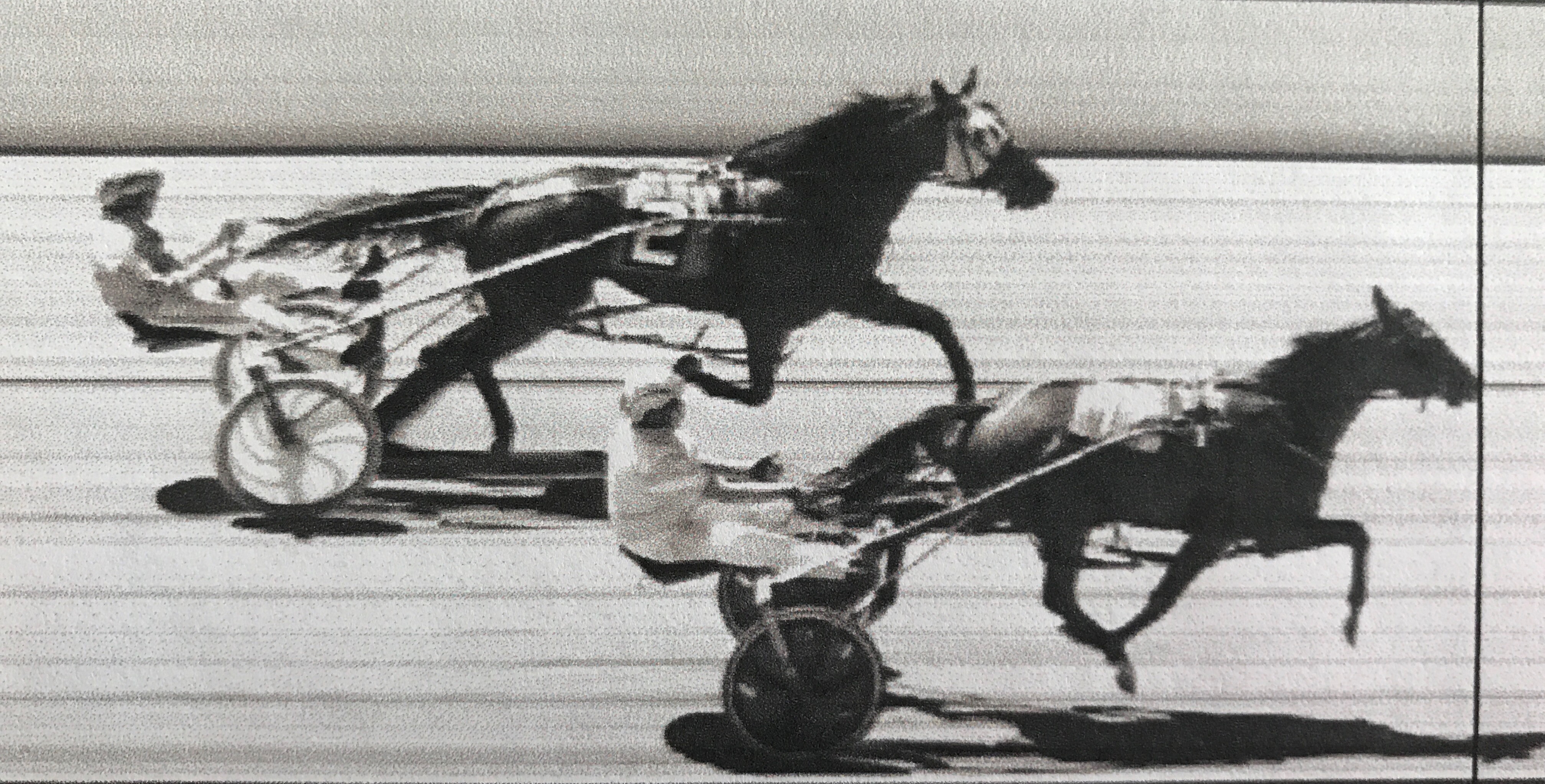 RECORD-BREAKER --- Venier Hanover, driven by co-owner Dave Brickell of Smicksburg, hits the finish line in 1:59.4 to break the Driving Park standard for two-year-old colt pacers. Cirrus De Vie, with Roger Hammer in the sulky, was three-fourths of a length back in the Pennsylvania Sire Stakes "A" Colt Pace. (Photo by Jane Linscott courtesy of Linscott Photography).