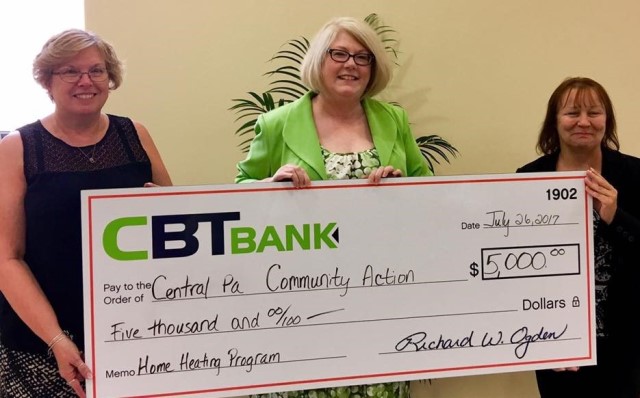 Shown, from left, are: Kathy Jacobson, assistant vice president/community office manager CBT Bank; Susan Hawthorne, executive director, Central Pennsylvania Community Action Inc.; and Bonnie Boop, family services case manager, CPCA. (Provided photo)