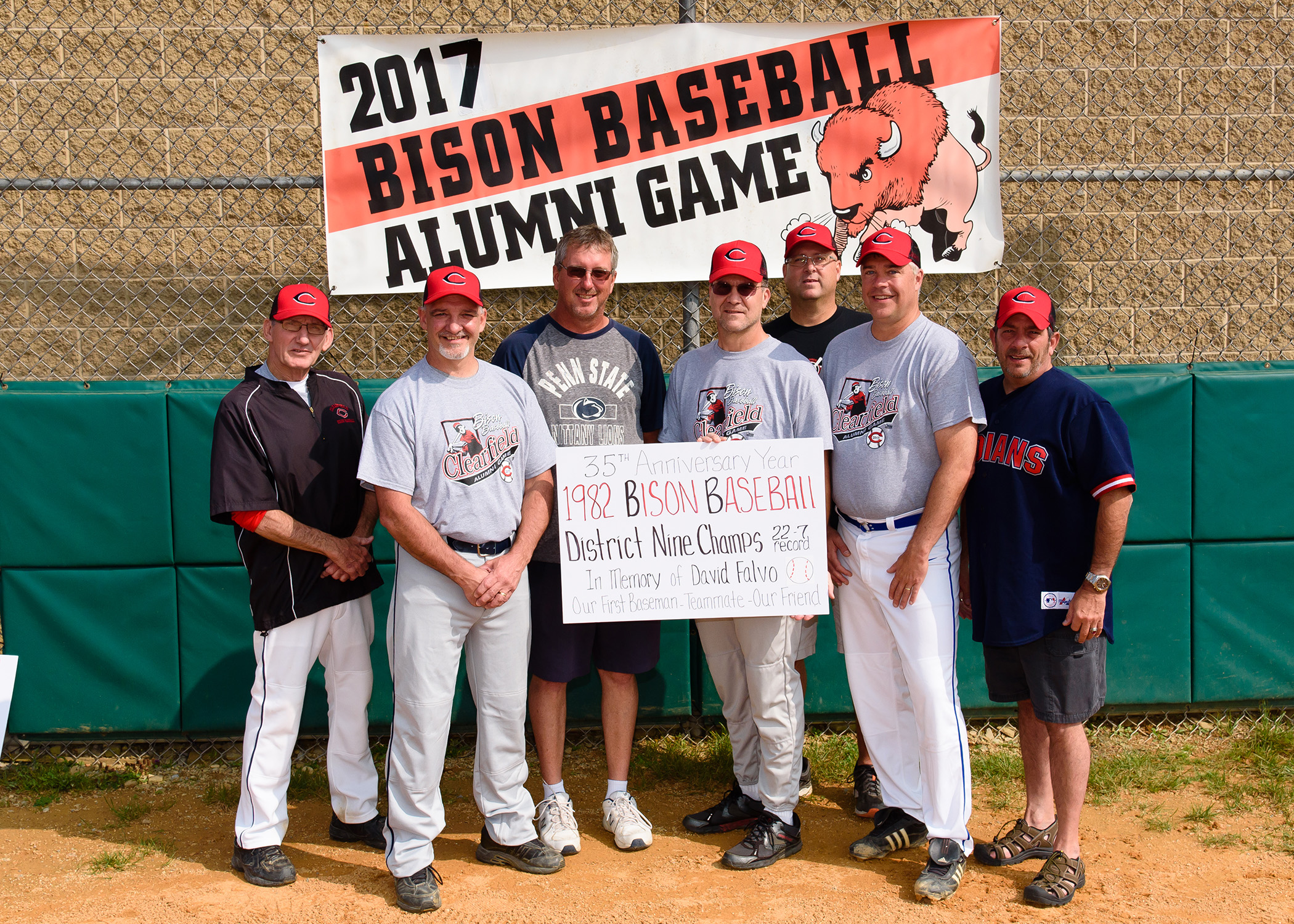 Class of '82 alumns - Tom Danver, Gary Rowles, Andy Keirn, Hank Wilson, Donnie "Hoagie" Billotte with Head Coach Sid Lansbery (far left) and committee  member Don Shimmel (back row). Photo by Lasting Image Photo - Ryan Bender.