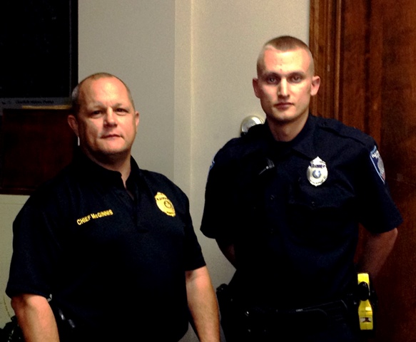 Shown are Police Chief Vincent McGinnis and Officer Ethan Fritz. (Photo by Jessica Shirey)