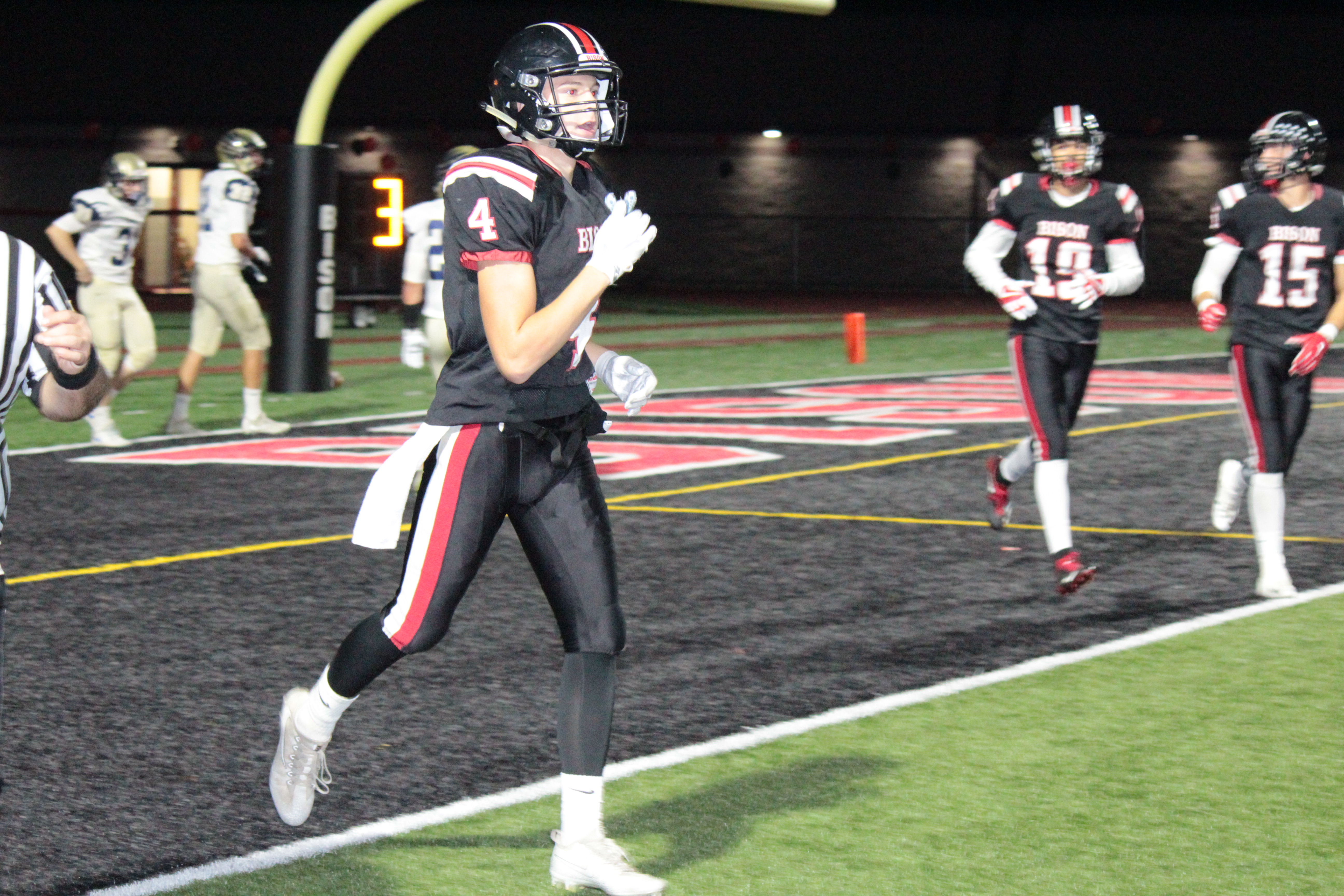 Jacob Lezzer (4) had a big night for Clearfield, catching 7 passes for 97 yards and a pair of touchdowns.