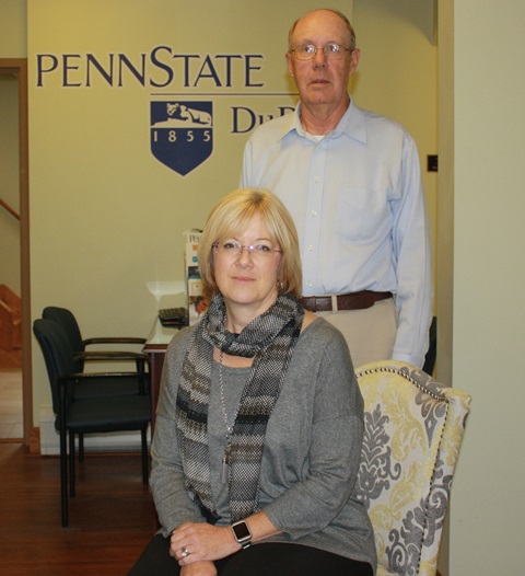 Donor Ross Kester was the first to establish an Open Doors Scholarship at Penn State DuBois. The retired instructor in the campus engineering program named his scholarship in honor of his late colleague William H. Keown. Kester is pictured with Keown's daughter Mary Ruth Wilson.  (Provided photo)