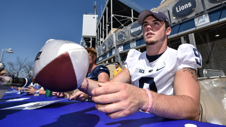 Trace McSorley (9) during the autograph session prior to the Blue White game on April 16, 2016. The Blue Team won 37-0.
Photo by Mark Selders