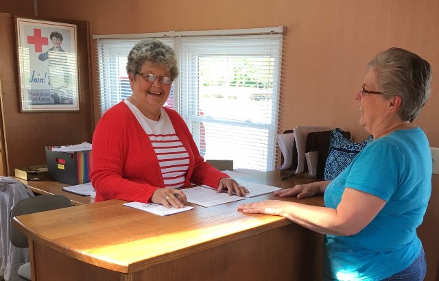 Carol Litten stopped in the Clearfield Community Pool office, located at the pool, 415 Polk St., Clearfield, to purchase her 2018 pool membership from Cindy Dixon (left). The pool office is open weekdays from 9:30 a.m. - 11:30 a.m.   (Provided photo)