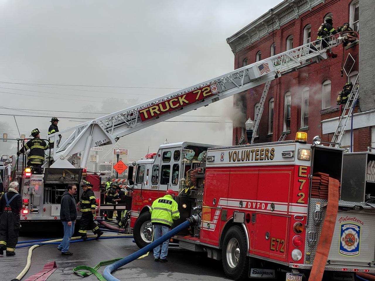 Fire fighters from the DuBois Volunteer Fire Department make entry into a multi-tenant building at 322 W. Long Avenue. An early morning fire forced the evacuation of residents of several apartments inside the building. All residents were able to exit the building safely. (Photo submitted)