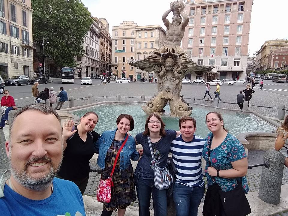 Picturedin front of the Fontana del Tritone (Triton
Fountain), a 17th Centurey fountain in Rome created by sculptor Gian Lorenzo
Bernini. Left to right are group leaders Garrett Roen and Keely Roen, with
students Julia Test, Abbi Smith, Tyler Garthwaite, and Julie Shimmel. (Provided Photo).