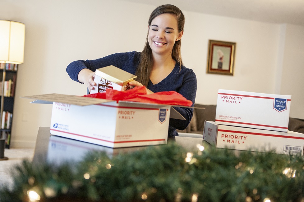 Customer using at print at home Click and Ship labels to send holiday packages