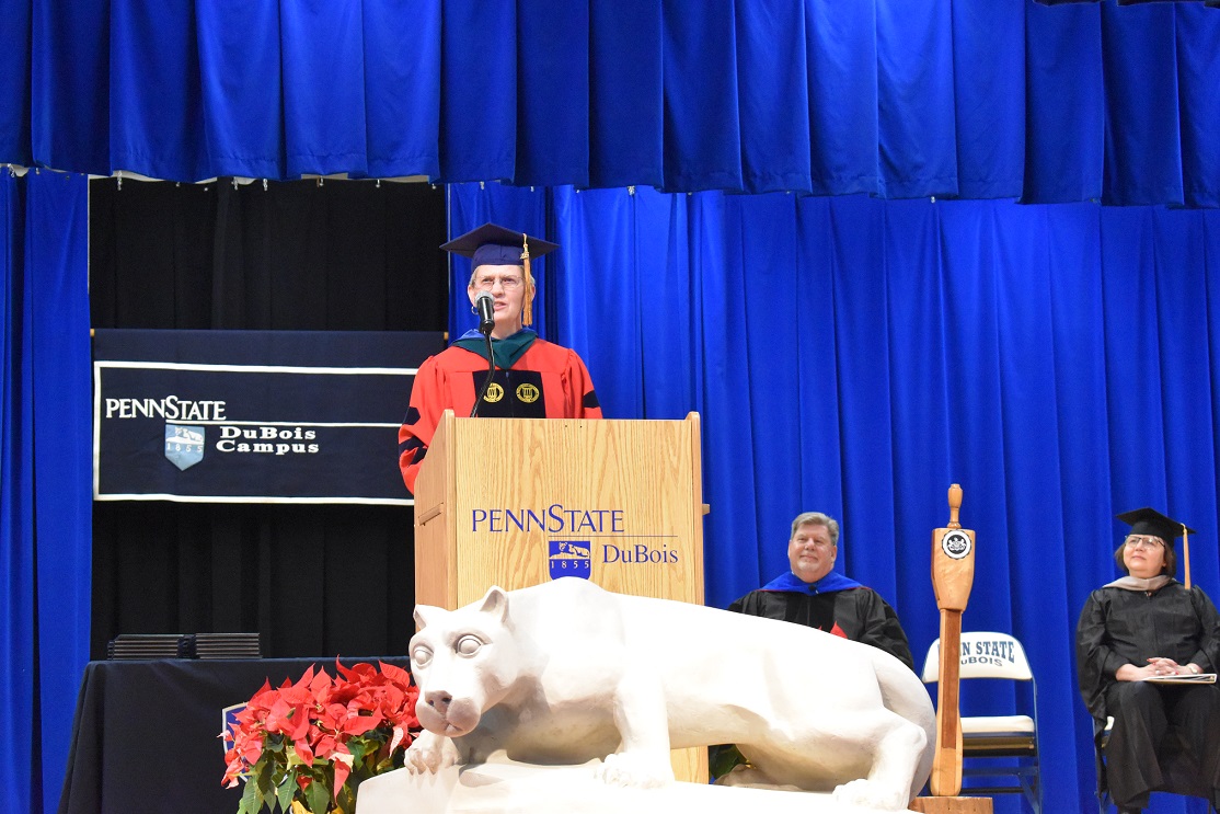 Barbara Reinard, assistant teaching professor in the campus Physical Therapy Assistant program, offered the commencement address on Thursday evening. Reinard is also the winner of the 2017-18 DuBois Educational Foundation Educator of the Year Award.  (Provided photo)