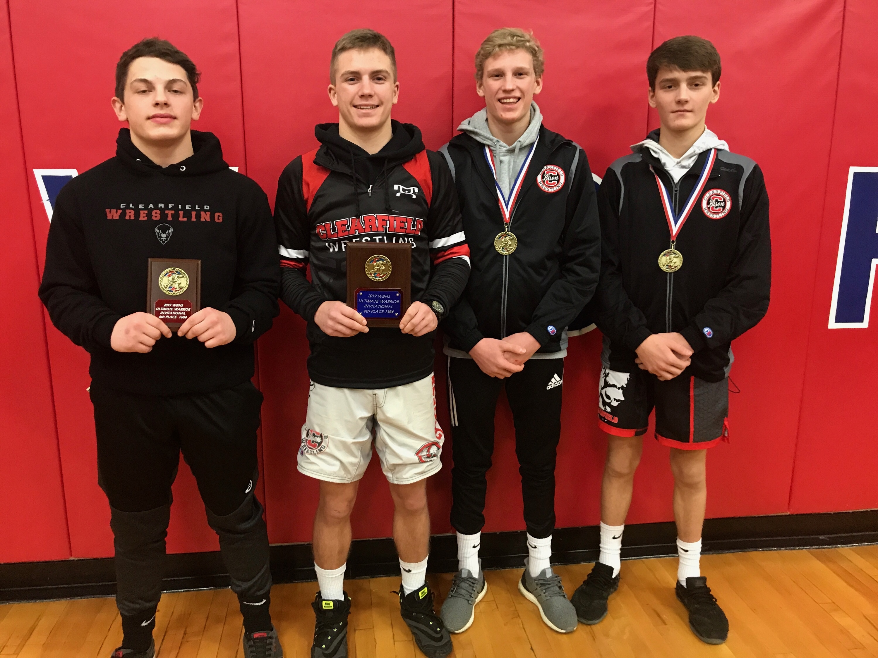 Four Bison placed at this weekends Ultimate Warrior Tournament. From left to right are Mark McGonigal (6th), Jude Pallo (4th), Karson Kline (8th) and Nolan Barr (8th)