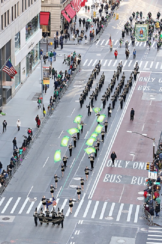 The Curwensville Golden Tide Marching Band took part in the 258th St. Patrick’s Day Parade in New York City on Saturday. (Photo is courtesy of Kevin McCormick/ http://GroupPhotos.com)