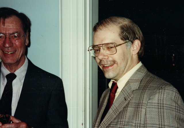 Walter M. Swoope Jr., on right, is pictured with David F. Rabe of Clearfield at Mr. Rabe’s 80th birthday party in 1991. (Provided photo)