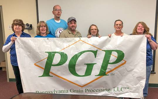 Shown are: Marie Kavelak, Laura Thompson, Mike Greene, Kevin Baughman (plant manager, PGP), Sonya Greene, Claudia Reed (accounting supervisor, PGP) and Sherrie Surkovich. (Provided photo)