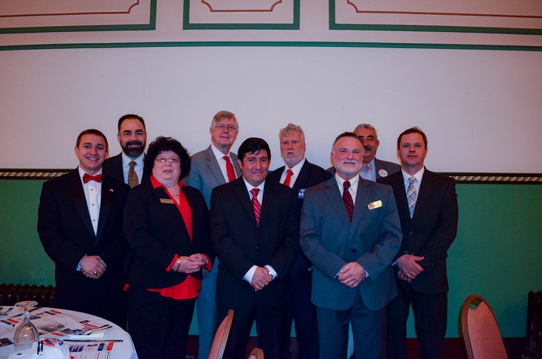 Republican candidates recently gathered at the Lincoln Dinner 2019.  From left to right are: Ryan Sayers, candidate for District Attorney; Kim Shaffer Snyder, coroner; Commissioner John Sobel; Commissioner Tony Scotto; Warren Mikesell, candidate for District Attorney; Bryan Snyder, candidate for commissioner; Joe Bigar, candidate for commissioner; and State Rep. Tommy Sankey. (Provided photo)