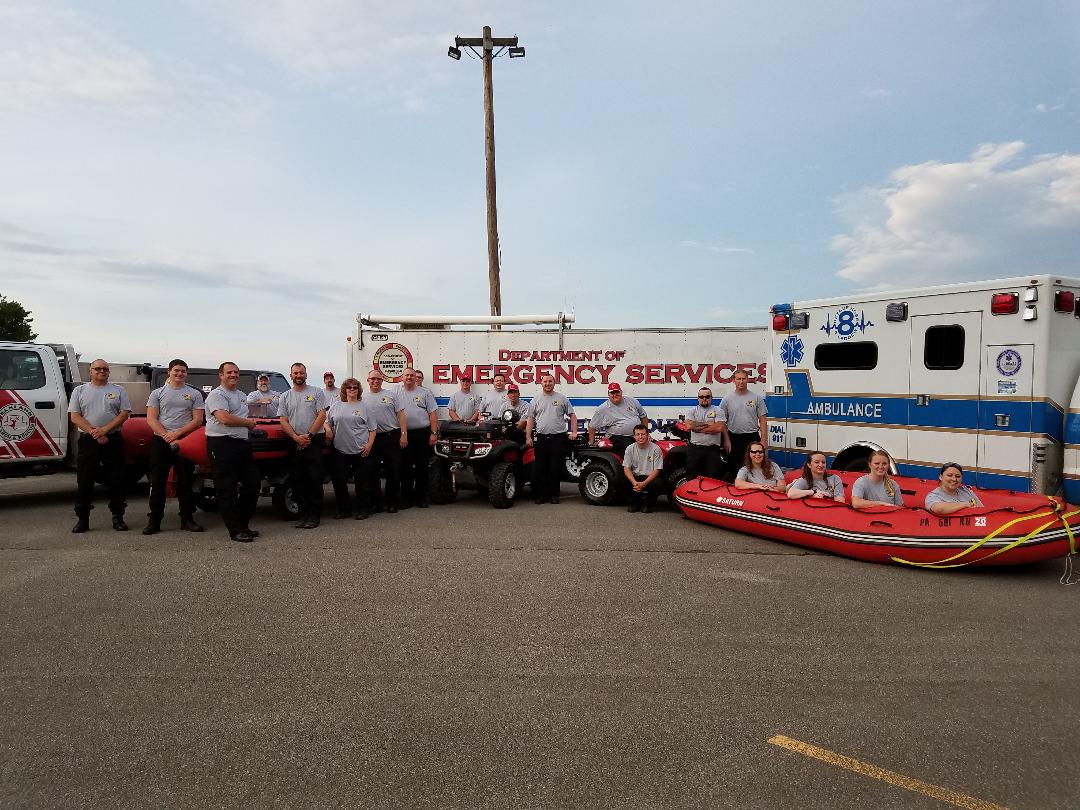 Members of the Region 3 Swift Water Rescue Team pose with the equipment and members who have worked diligently for more than five years to become a Class2A Water Rescue Team. The team received their official certification on April 15, 2019. (Photo by Kimberly Finnigan)