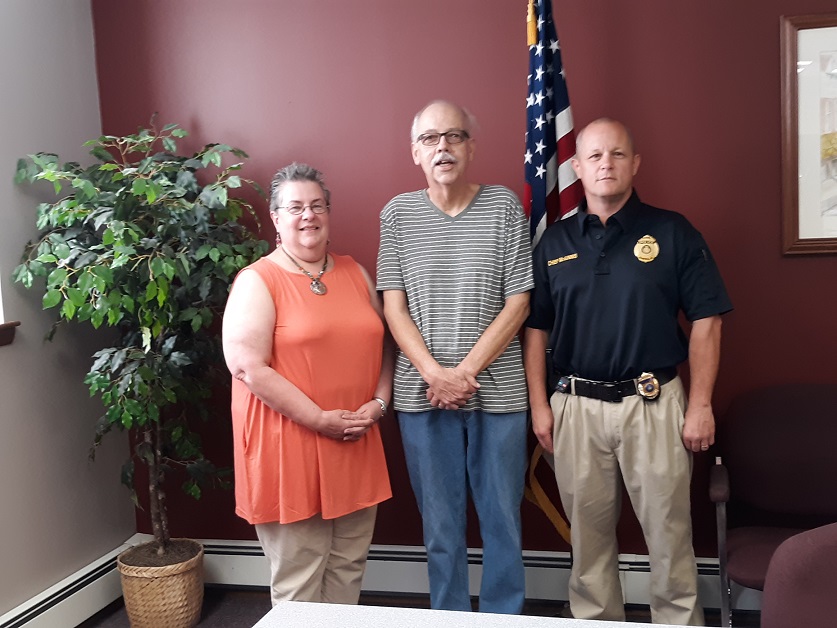 Pictured, from left, are: Deb Gray of Clearfield Fire Department, Mayor Jim Schell and Police Chief Vincent McGinnis. (Photo by Wendy Brion)