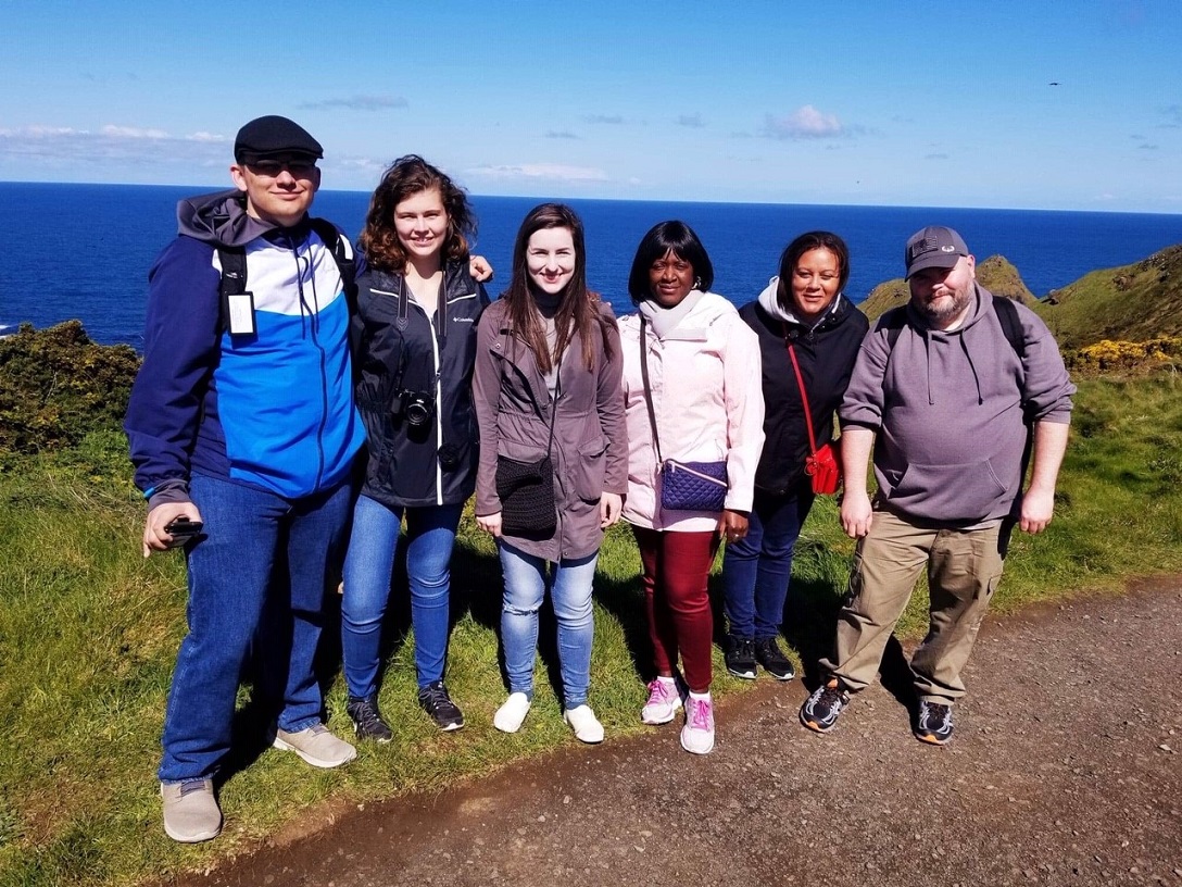 The Penn State DuBois Honors Group is shown at the Cliffs of Moher in Ireland. From left are: students John Mark Miller, Makayla Whaling and Raquel Zattoni, Honors Program Coordinator Evelyn Wamboye, Assistant Director of Career Services Anna Akintunde and student Andrew Mahle. (Provided photo)