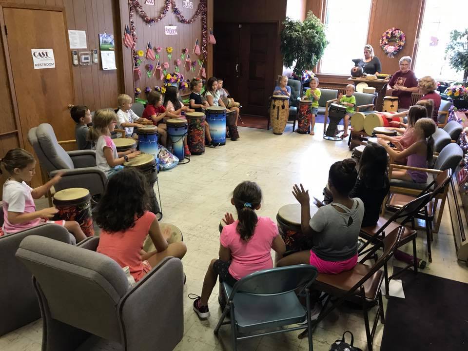 Students of the Seeds of Art Summer Camp at the Clearfield Arts Studio Theatre (CAST) learn about drumming during the 2019 camp. This program which offers experience in music, theater, dance and the visual arts, is one of 32 receiving grants in December from the Clearfield County Charitable Foundation. (Photo courtesy of CAST)