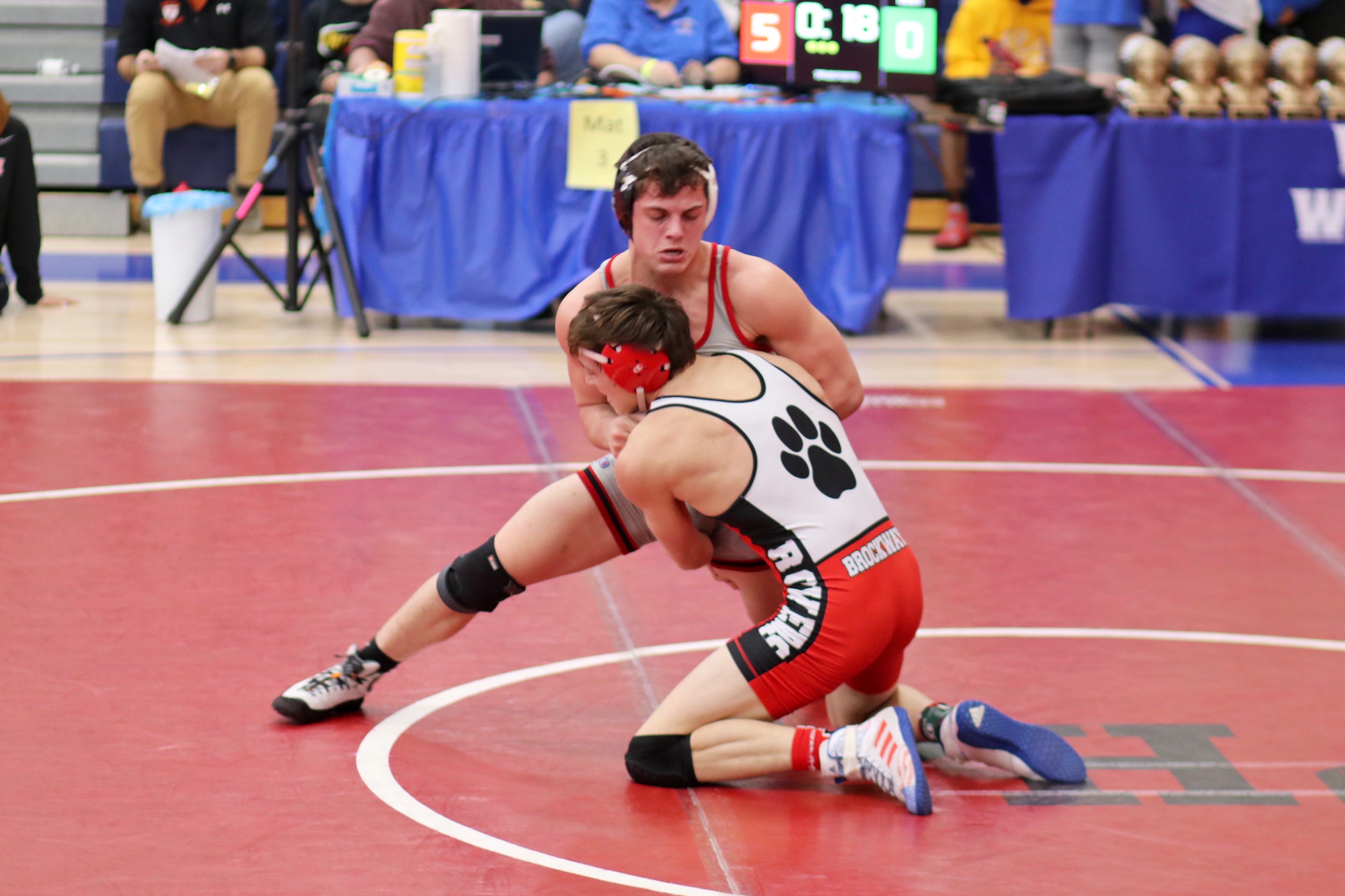 Mark McGonigal fights off a takedown in his quarterfinal bout, an eventual 5-2 win.