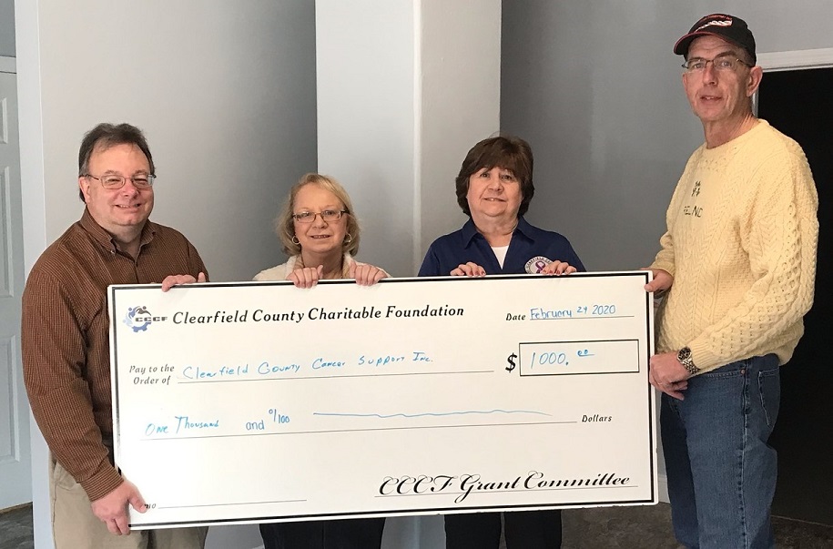 Clearfield County Cancer Support Inc. received a grant from the Clearfield County Charitable Foundation. Pictured are Mark McCracken CCCF executive director, with Sonya Greene, Marie Kavelak and Mike Greene of Clearfield County Cancer Support Inc. (Provided photo)