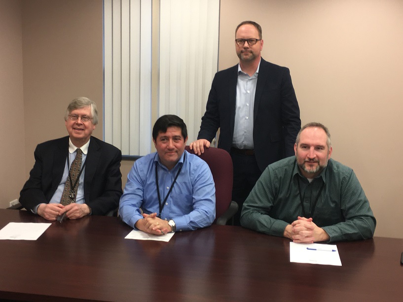 Pictured, in front, are Commissioners John A. Sobel, Tony Scotto, chairman, and Dave Glass. In back is Brad Lashinsky, director North Central PA Launchbox. (Photo by GANT News Editor Jessica Shirey)
