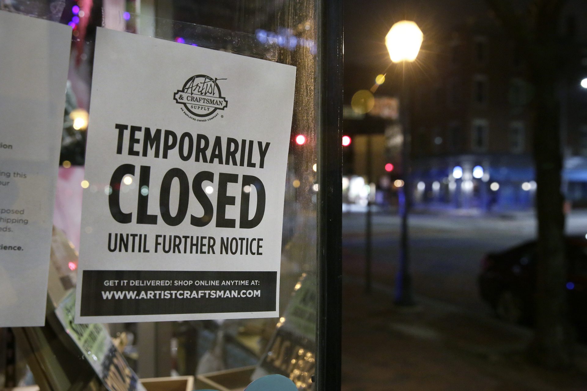 At 8:30 pm the 300 block of Market St. in Phila. is deserted and a sign in the window of the Artist and Craftsman Supply alerts folks that they are closed until further notice on March 19, 2020. The coronavirus has been spreading across the globe since January, and now has been identified in the Philadelphia region.

ELIZABETH ROBERTSON / Philadelphia Inquirer