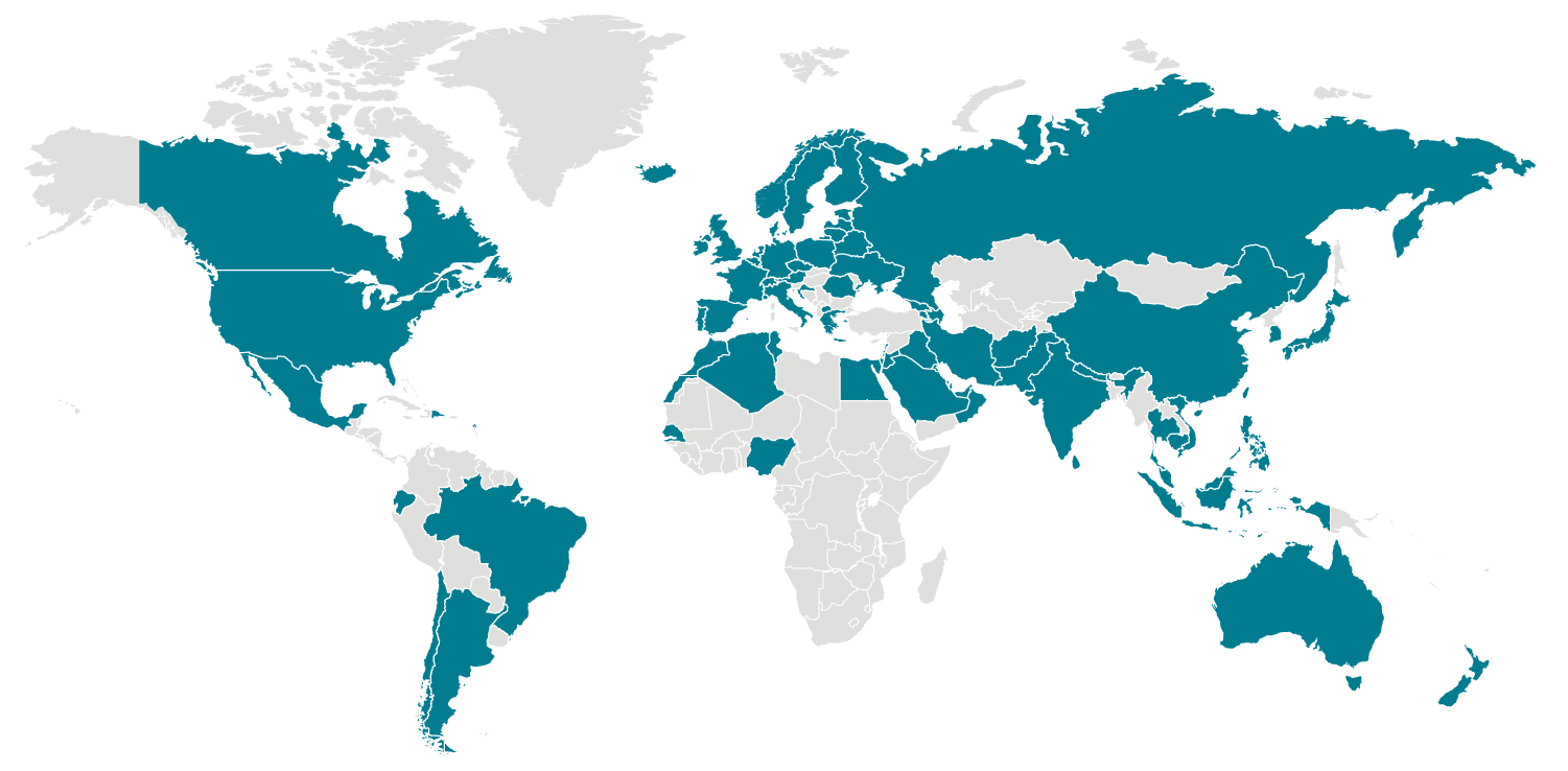 This global map shows the locations with confirmed COVID-19 cases as of 11 a.m. ET March 4. (Courtesy of the Centers for Disease Control & Prevention)