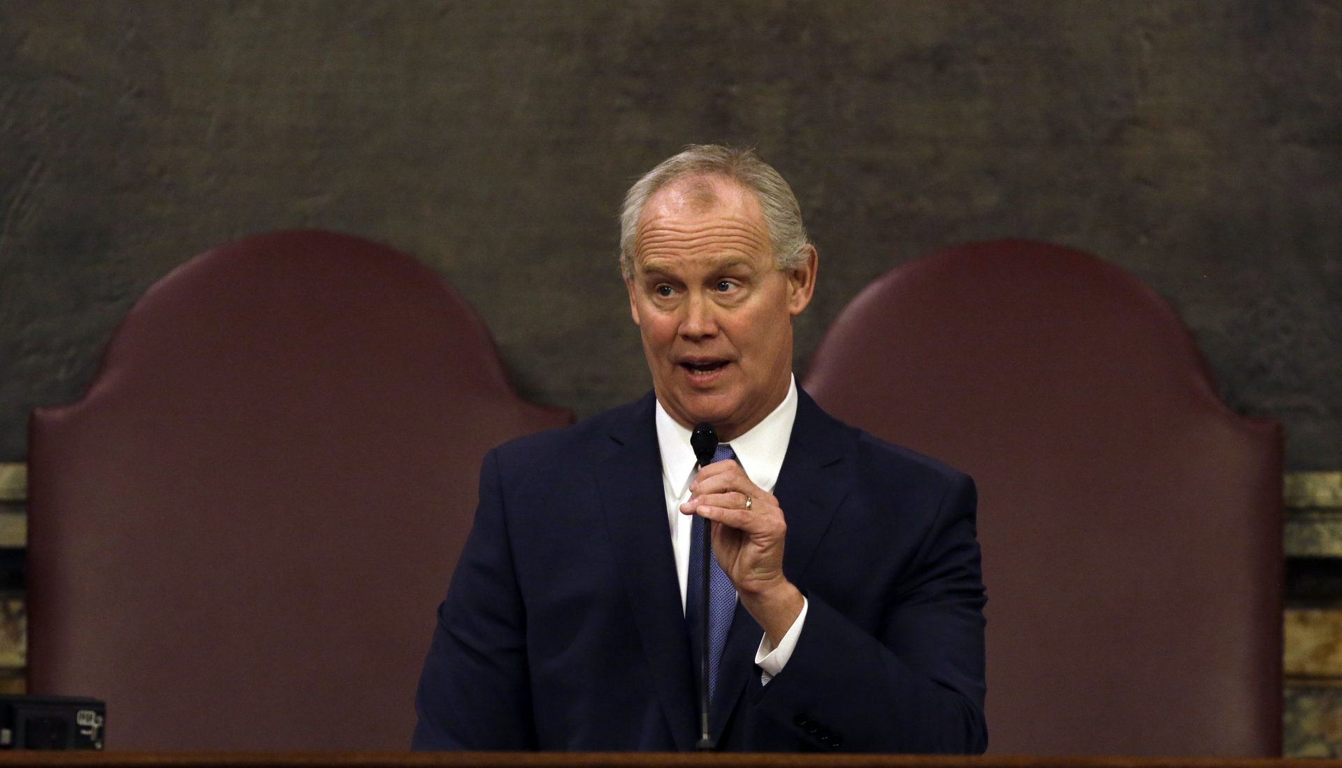 House Speaker Mike Turzai, R-Allegheny, addresses the House chamber after taking the oath of office Tuesday Jan. 1, 2019 in Harrisburg.

Jacqueline Larma / AP