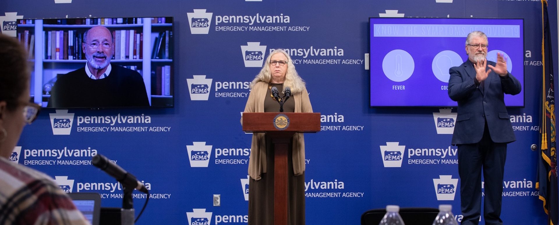 Secretary of Health Dr. Rachel Levine speaking at the virtual press conference in Harrisburg on March 20, 2020.

 Commonwealth Media Services