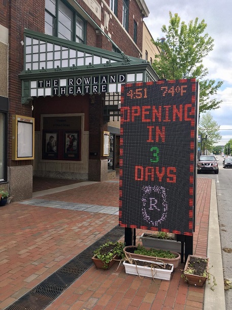 This sign outside the Rowland Theatre in Philipsburg is marking down the days until the theater opens again. It has been closed since March due to the COVID-19 pandemic. (Photo courtesy of Rebecca Inlow)