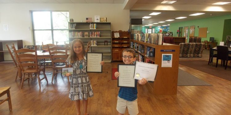 Two siblings were winners in the Joseph & Elizabeth Shaw Public Library poetry contest. Hadley Lutchko was a first-place winner in the first- and second-grade level and Ethan Lutchko, was the Inspire Award winner. (Provided photo)