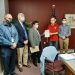 The Clearfield County Commissioners on Thursday presented CARES Funding to Clearfield Borough Council. Pictured, from left to right, are: Commissioners Dave Glass, John Sobel and Tony Scotto with Mayor Jim Schell and Councilman Robbie Tubbs. (Photo by Wendy Brion)