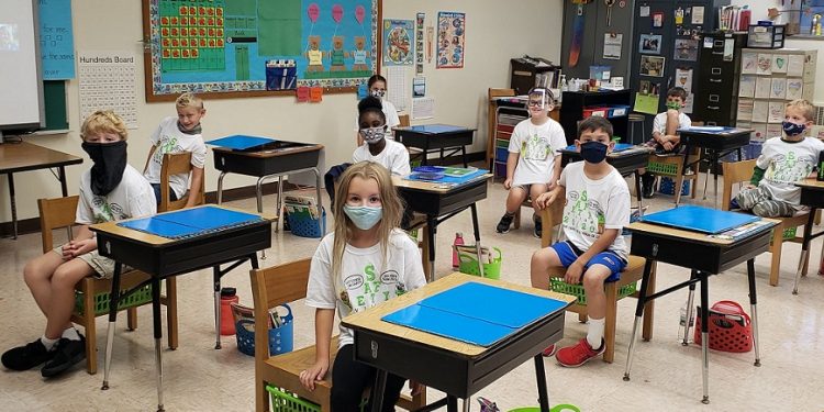 Second-grade students in Mrs. Thorp’s class at St. Francis in Clearfield taking part in Virtual Safety Day. (Provided photo)