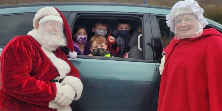 Santa and Mrs. Claus greeted children at Penn State DuBois through a safe and socially distanced drive-through Breakfast with Santa on Saturday, Dec. 5. (Provided photo)